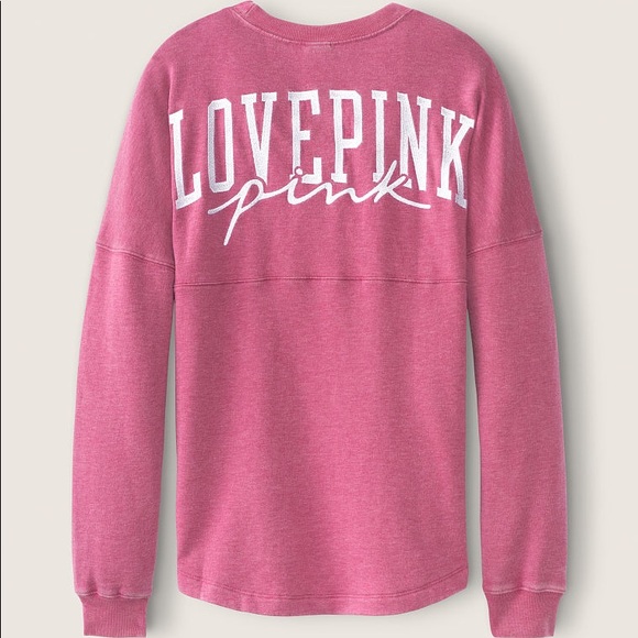Victoria’s Secret PINK Varsity Crew Neck Sweate Pink Dahlia Wash Large NEW - Picture 4 of 4